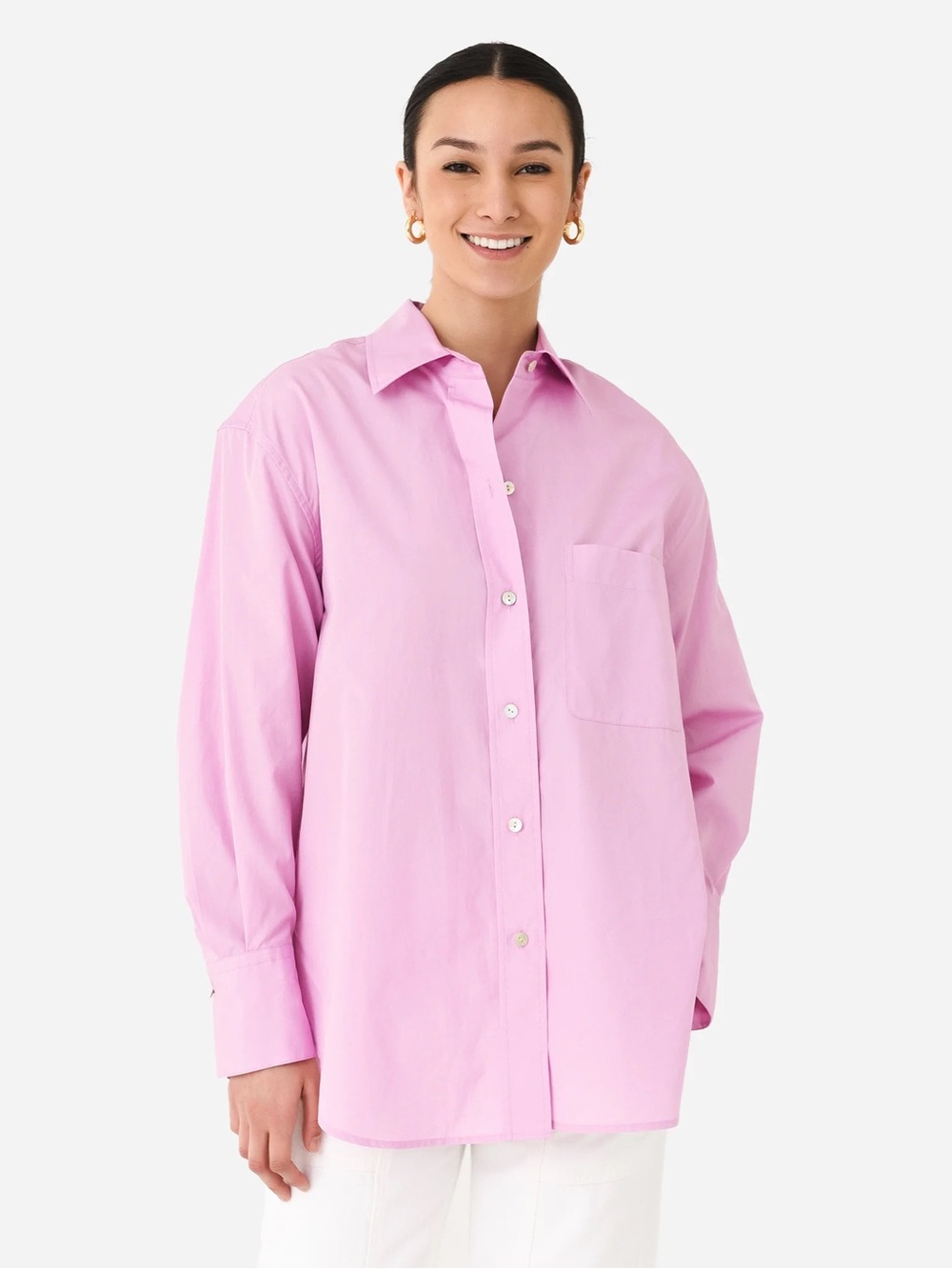 Vince Women's Oversized 100% Cotton Poplin Long Sleeve Shirt, Rosea Pink Size S - Picture 4 of 11